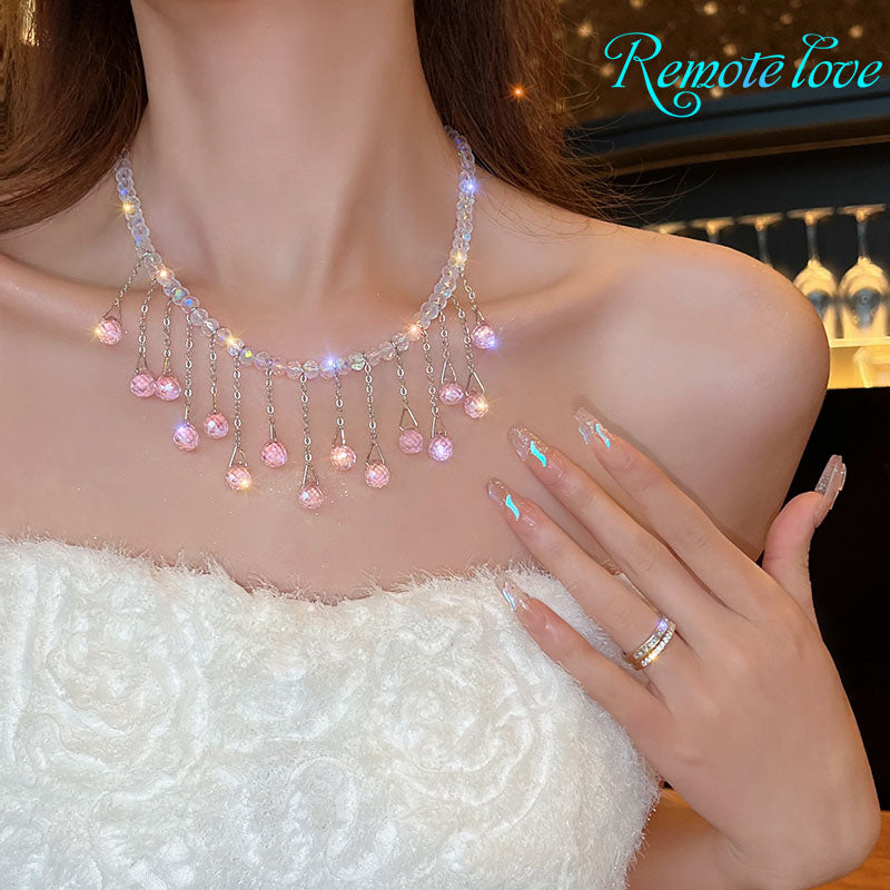 1 Piece Beautiful Women Crystal Tassels Necklace Elegant Fashion Necklace Quality Imitation Crystal Clavicle Chain Best Birthday Gift N169