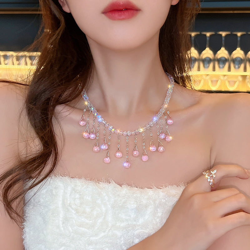 1 Piece Beautiful Women Crystal Tassels Necklace Elegant Fashion Necklace Quality Imitation Crystal Clavicle Chain Best Birthday Gift N169