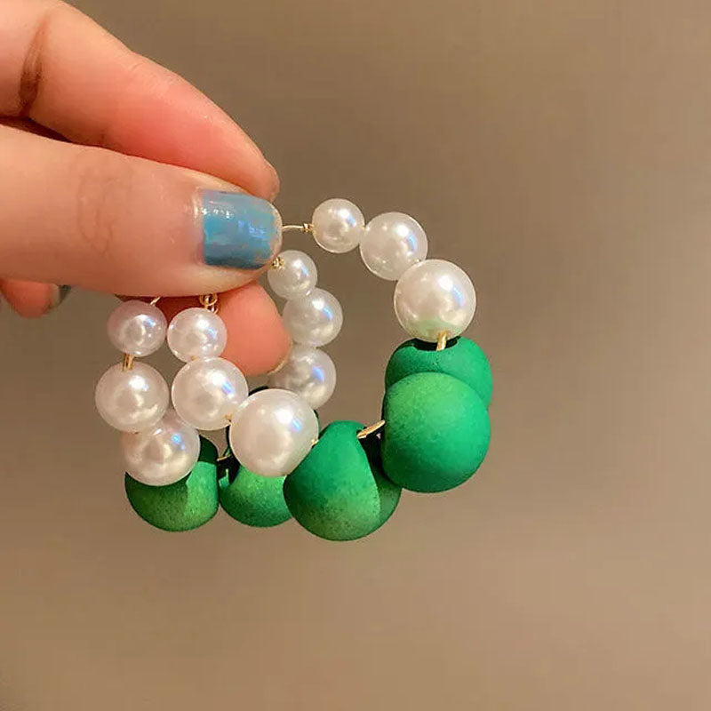 1 Pair Fashion Women Hoop Earrings Quality Acrylic Faux Pearl Retro Earrings Best Birthday Gift E1498