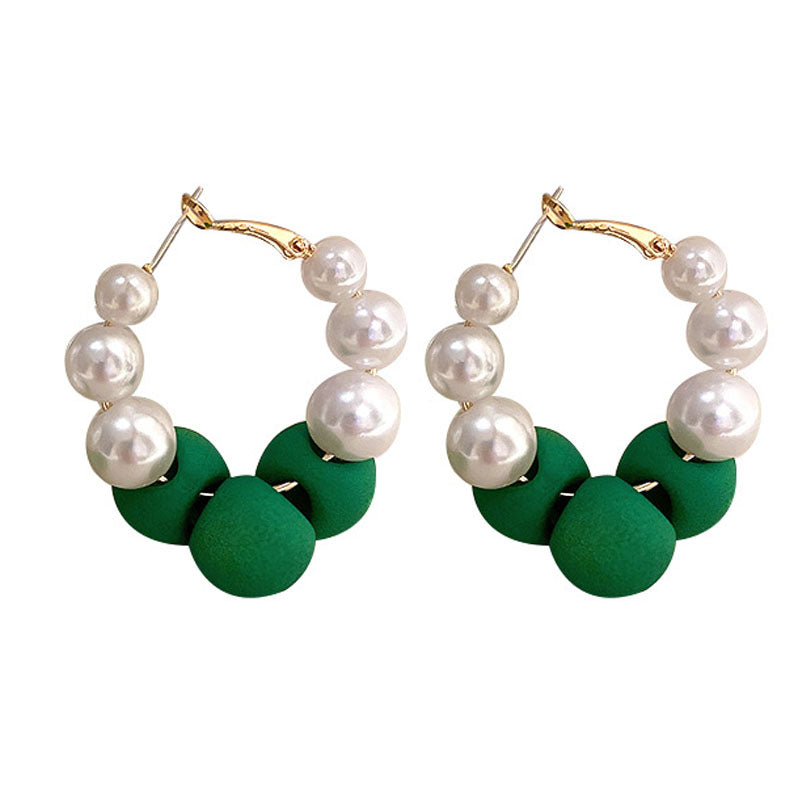 1 Pair Fashion Women Hoop Earrings Quality Acrylic Faux Pearl Retro Earrings Best Birthday Gift E1498