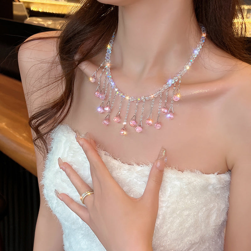 1 Piece Beautiful Women Crystal Tassels Necklace Elegant Fashion Necklace Quality Imitation Crystal Clavicle Chain Best Birthday Gift N169