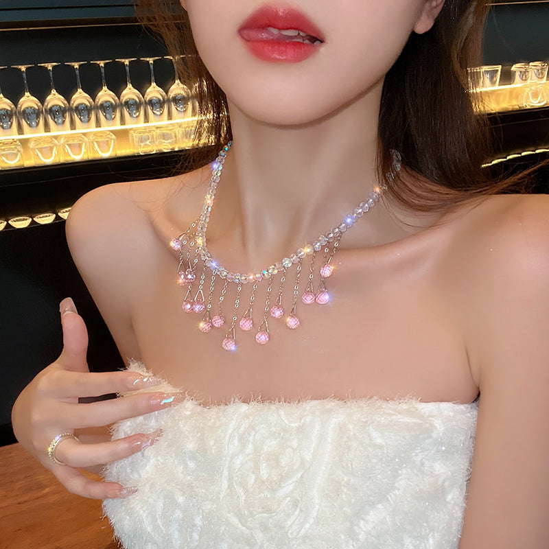 1 Piece Beautiful Women Crystal Tassels Necklace Elegant Fashion Necklace Quality Imitation Crystal Clavicle Chain Best Birthday Gift N169