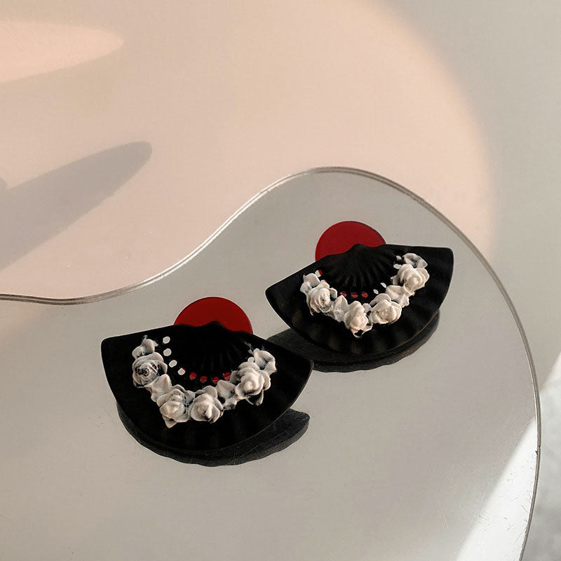 1 Pair Retro Women Stud Earrings Quality Acrylic Fan Shape Earrings New Jewellery Best Birthday Gift E1458