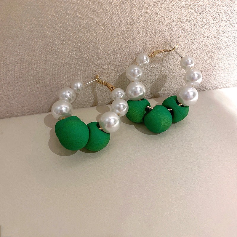 1 Pair Fashion Women Hoop Earrings Quality Acrylic Faux Pearl Retro Earrings Best Birthday Gift E1498