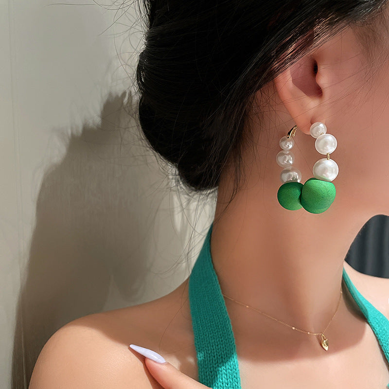 1 Pair Fashion Women Hoop Earrings Quality Acrylic Faux Pearl Retro Earrings Best Birthday Gift E1498
