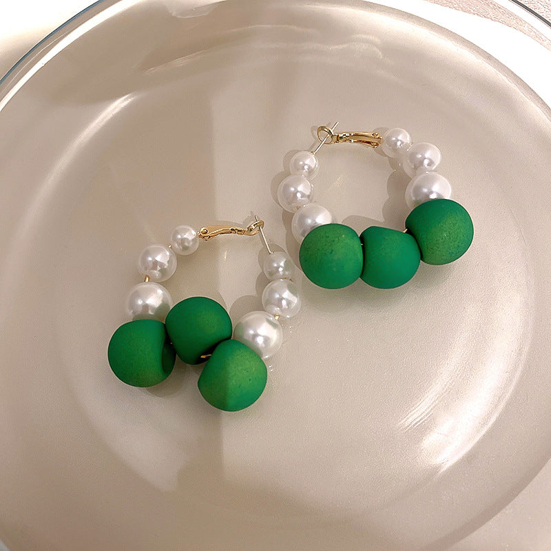 1 Pair Fashion Women Hoop Earrings Quality Acrylic Faux Pearl Retro Earrings Best Birthday Gift E1498