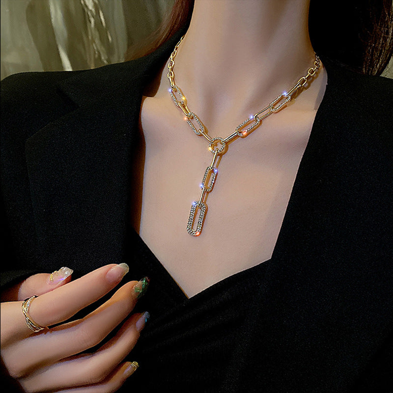 1 Piece Fashion Women Necklace Quality Alloy Inlay Rhinestones Chain Tassels Clavicle Chain Best Birthday Gift N170