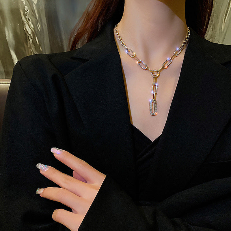 1 Piece Fashion Women Necklace Quality Alloy Inlay Rhinestones Chain Tassels Clavicle Chain Best Birthday Gift N170