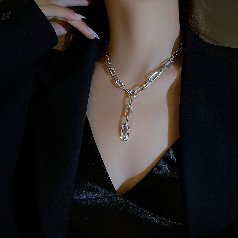 1 Piece Fashion Women Necklace Quality Alloy Inlay Rhinestones Chain Tassels Clavicle Chain Best Birthday Gift N170