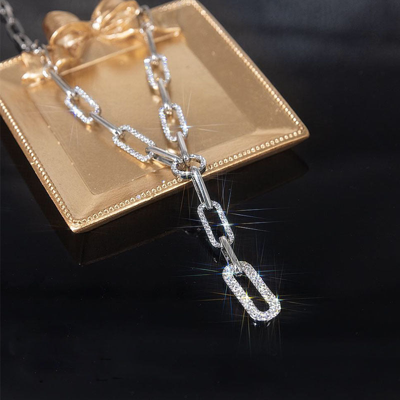 1 Piece Fashion Women Necklace Quality Alloy Inlay Rhinestones Chain Tassels Clavicle Chain Best Birthday Gift N170