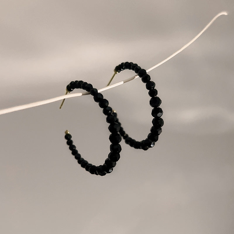 1 Pair Luxury Fashion Women Hoop Earrings High Qualiy Black imitation crystal C-shape Earrings Best Birthday Gift E1444