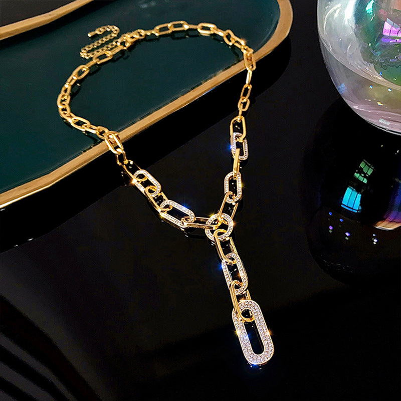 1 Piece Fashion Women Necklace Quality Alloy Inlay Rhinestones Chain Tassels Clavicle Chain Best Birthday Gift N170
