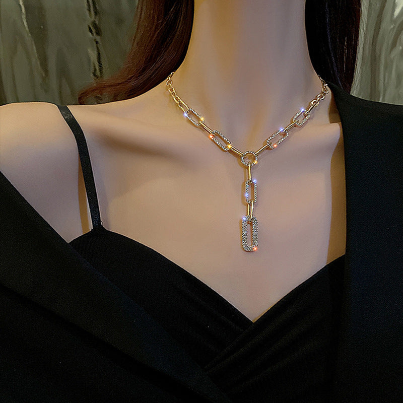 1 Piece Fashion Women Necklace Quality Alloy Inlay Rhinestones Chain Tassels Clavicle Chain Best Birthday Gift N170