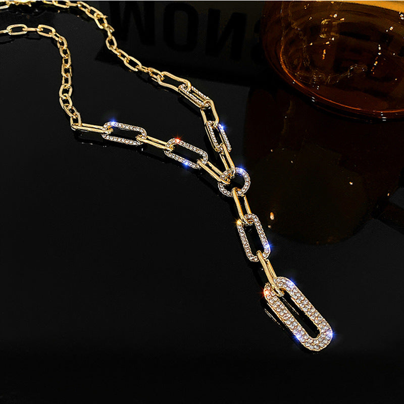 1 Piece Fashion Women Necklace Quality Alloy Inlay Rhinestones Chain Tassels Clavicle Chain Best Birthday Gift N170