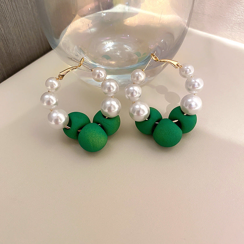 1 Pair Fashion Women Hoop Earrings Quality Acrylic Faux Pearl Retro Earrings Best Birthday Gift E1498