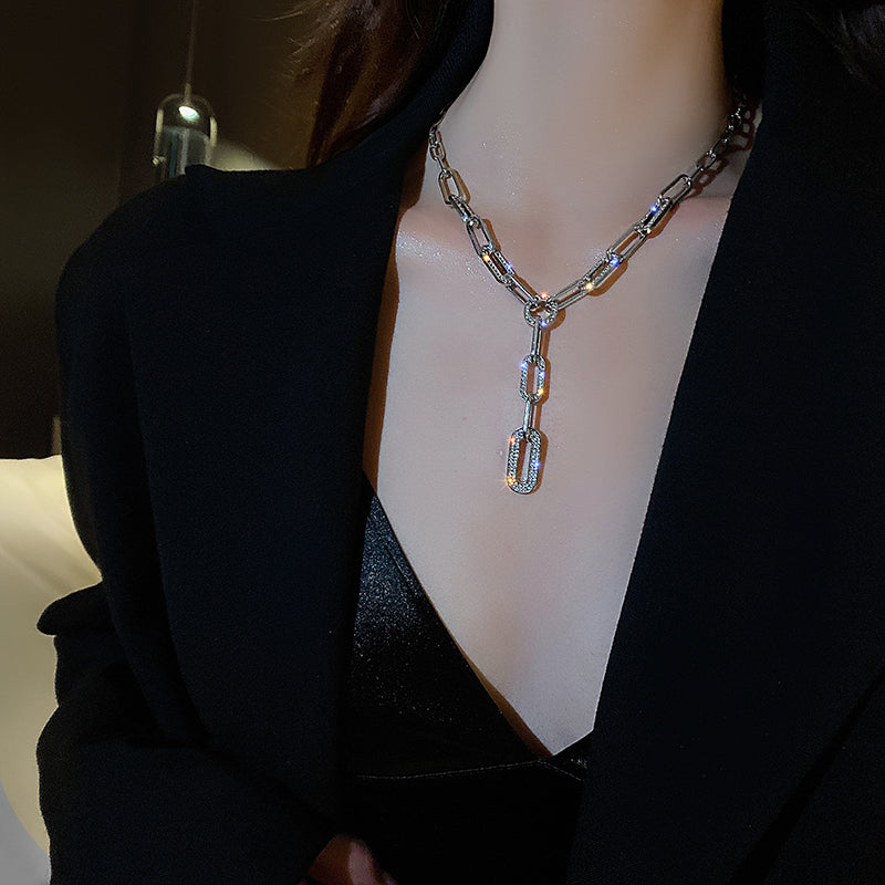 1 Piece Fashion Women Necklace Quality Alloy Inlay Rhinestones Chain Tassels Clavicle Chain Best Birthday Gift N170
