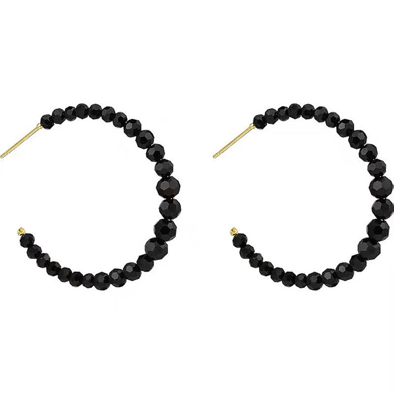 1 Pair Luxury Fashion Women Hoop Earrings High Qualiy Black imitation crystal C-shape Earrings Best Birthday Gift E1444