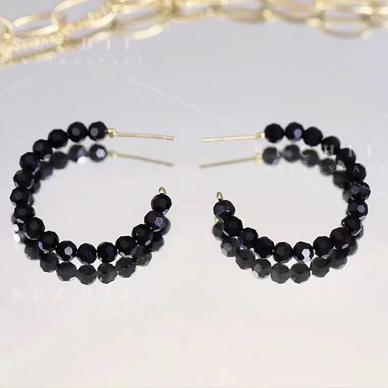 1 Pair Luxury Fashion Women Hoop Earrings High Qualiy Black imitation crystal C-shape Earrings Best Birthday Gift E1444