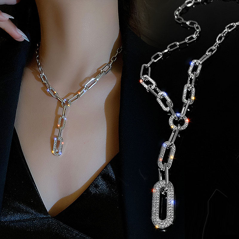 1 Piece Fashion Women Necklace Quality Alloy Inlay Rhinestones Chain Tassels Clavicle Chain Best Birthday Gift N170