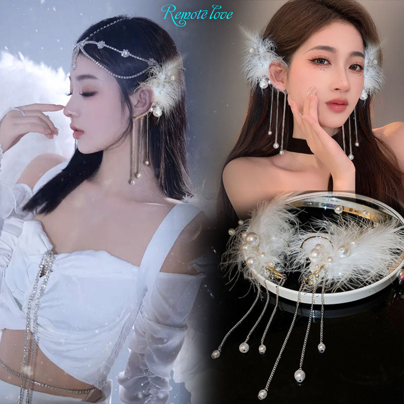 1 Pair Retro Lady Feather Earhook Earrings Quality Faux Pearl Exaggerated Drop Earrings Fashion Accessories Best Birthday Gift E1524