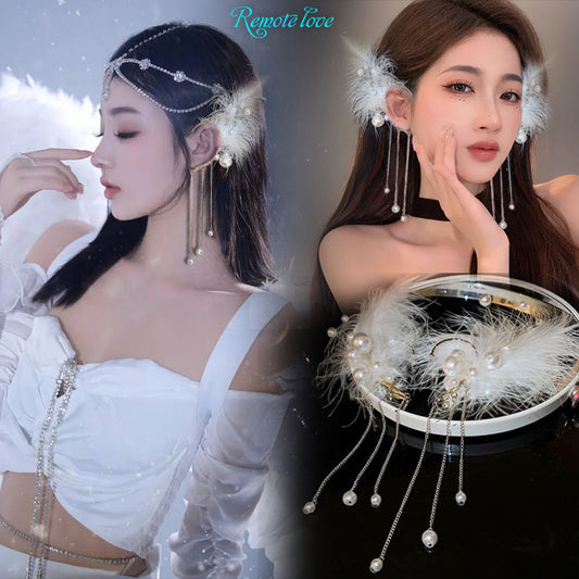 1 Pair Retro Lady Feather Earhook Earrings Quality Faux Pearl Exaggerated Drop Earrings Fashion Accessories Best Birthday Gift E1524