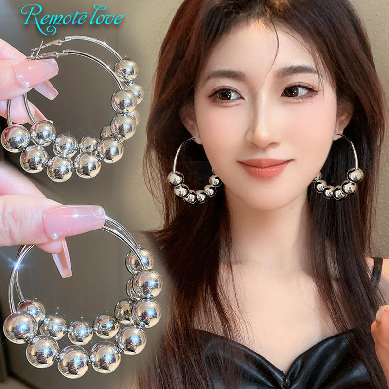 1 Pair Popular Women Hoop Earrings Quality Alloy Round Bead Earrings Simple Jewellery Best Birthday Gift E1624