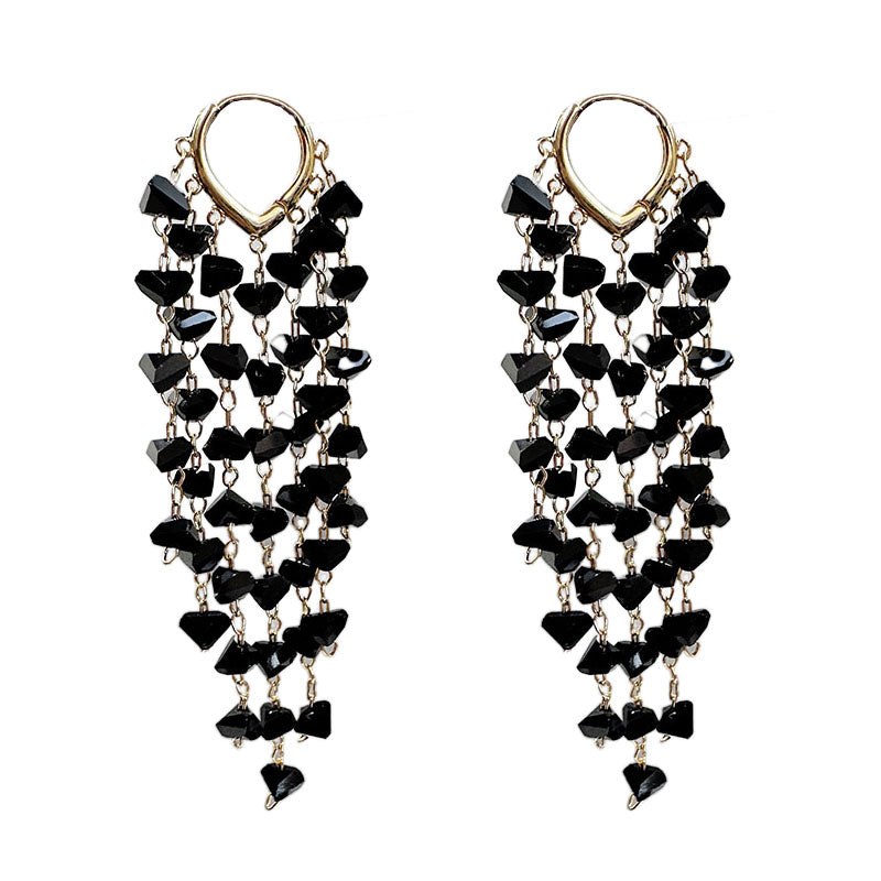 1 Pair Luxury Fashion Women Drop Earrings High Quality Black Imitation Crystal Tassel earrings Rhinestones Earrings Wonderful New Jewelry Best Birthday Gift E1576