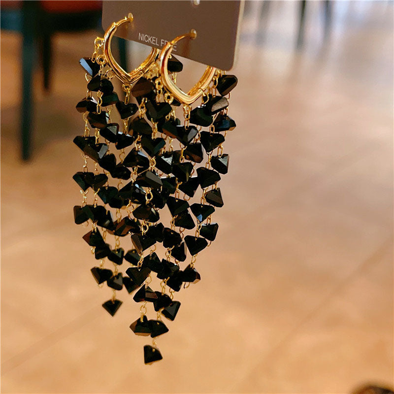 1 Pair Luxury Fashion Women Drop Earrings High Quality Black Imitation Crystal Tassel earrings Rhinestones Earrings Wonderful New Jewelry Best Birthday Gift E1576