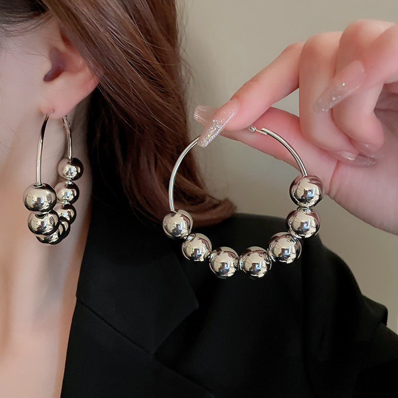 1 Pair Popular Women Hoop Earrings Quality Alloy Round Bead Earrings Simple Jewellery Best Birthday Gift E1624