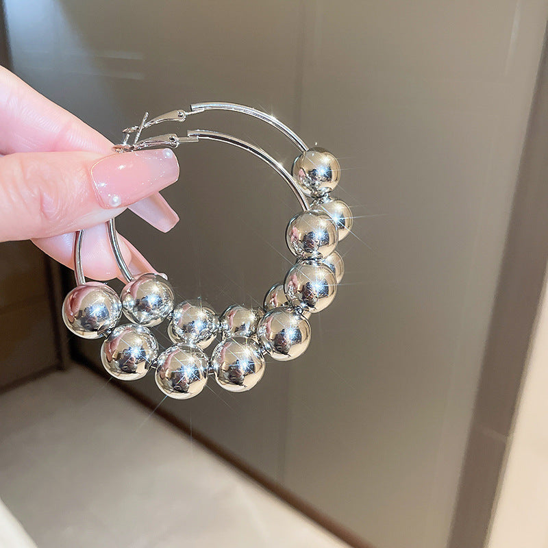 1 Pair Popular Women Hoop Earrings Quality Alloy Round Bead Earrings Simple Jewellery Best Birthday Gift E1624