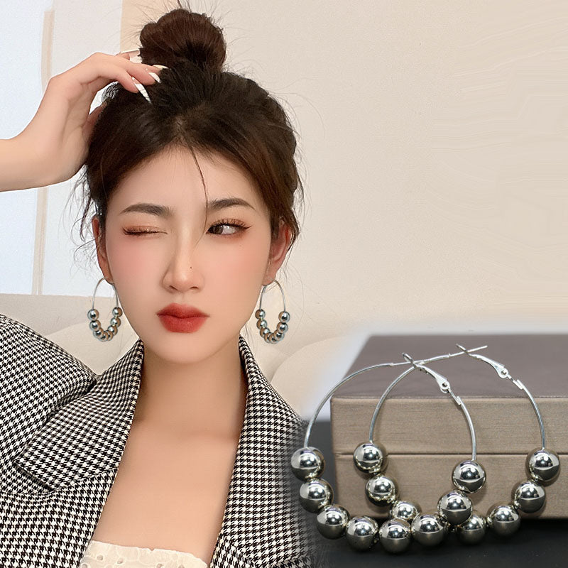 1 Pair Popular Women Hoop Earrings Quality Alloy Round Bead Earrings Simple Jewellery Best Birthday Gift E1624