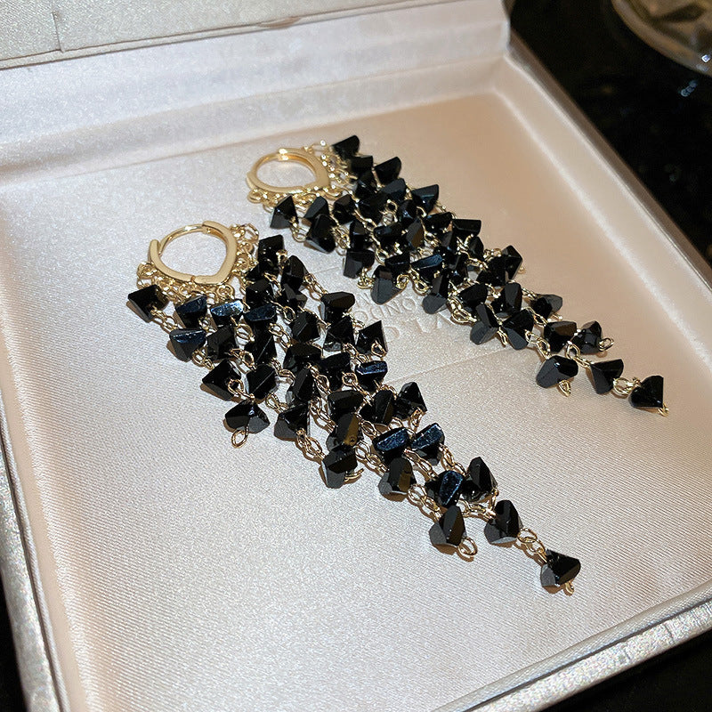 1 Pair Luxury Fashion Women Drop Earrings High Quality Black Imitation Crystal Tassel earrings Rhinestones Earrings Wonderful New Jewelry Best Birthday Gift E1576