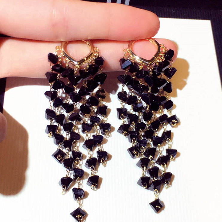 1 Pair Luxury Fashion Women Drop Earrings High Quality Black Imitation Crystal Tassel earrings Rhinestones Earrings Wonderful New Jewelry Best Birthday Gift E1576