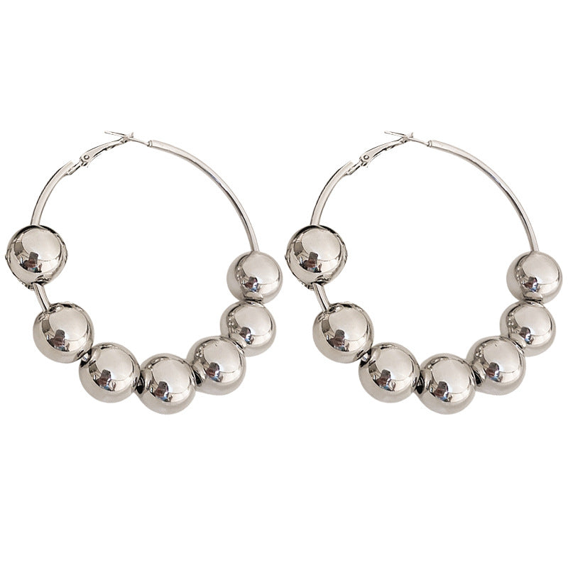 1 Pair Popular Women Hoop Earrings Quality Alloy Round Bead Earrings Simple Jewellery Best Birthday Gift E1624