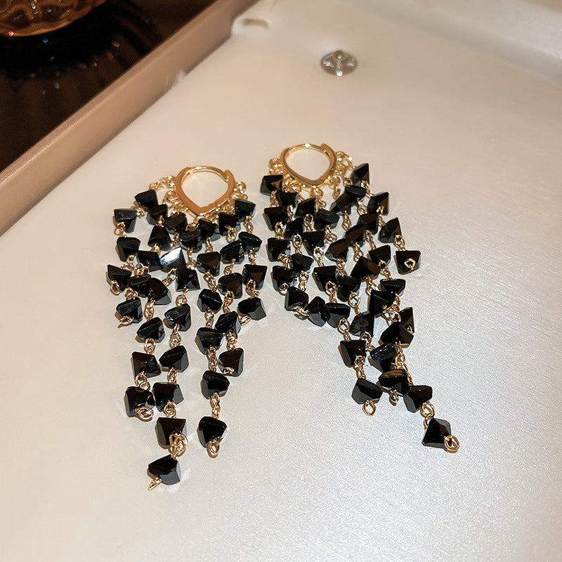 1 Pair Luxury Fashion Women Drop Earrings High Quality Black Imitation Crystal Tassel earrings Rhinestones Earrings Wonderful New Jewelry Best Birthday Gift E1576
